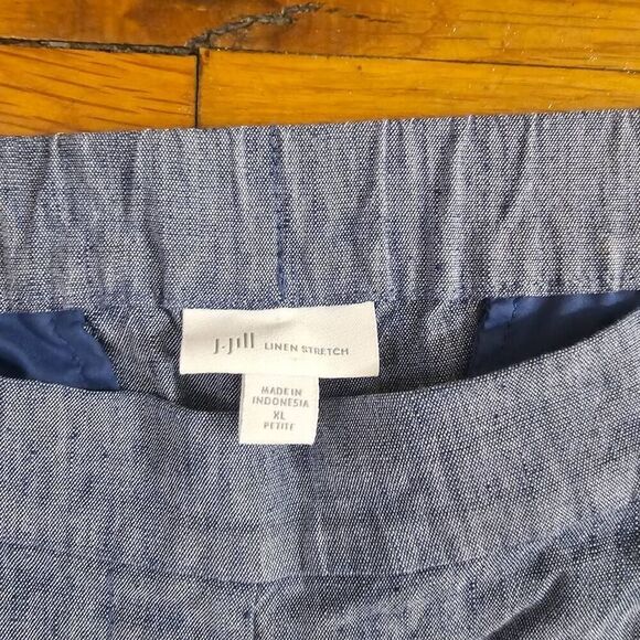 J. Jill Women Pants XL Blue Linen Stretch Wide Leg Drawstring Beach Crop - Picture 2 of 8